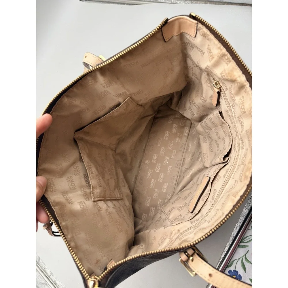 Michael Kors Jet J-1309 Brown Signature Large Tote Shoulder Bag Authenticated
